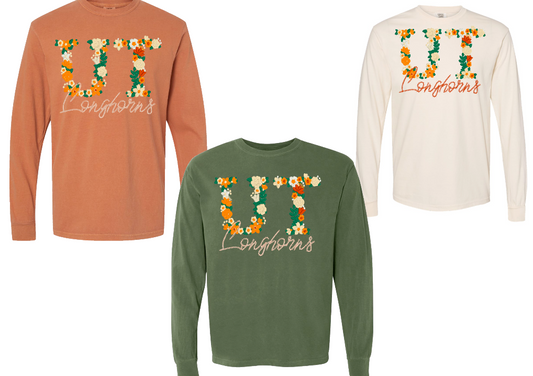 Embroidered Team Floral Heavyweight Long Sleeve - Longhorns