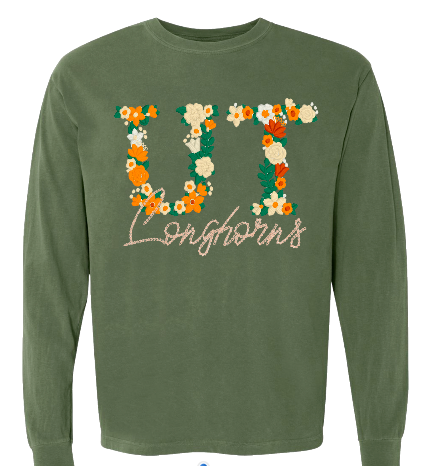 Embroidered Team Floral Heavyweight Long Sleeve - Longhorns